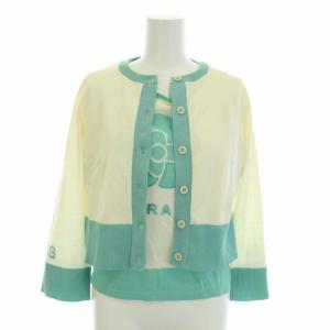 19SS アンサンブルニット カーディガン 長袖 ニット セーター 半袖 38 M スパンコール 白 ホワイト 緑 グリーン