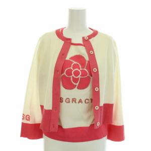 19SS アンサンブルニット カーディガン 長袖 ニット セーター 半袖 スパンコール 38 M 白 ホワイト ピンク