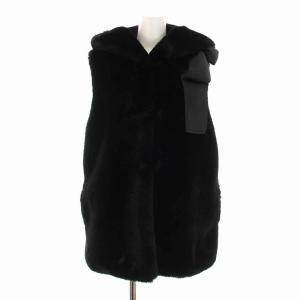 21年製 フェイクファー ベスト リボン フード付き アウター 黒 ブラック 196506