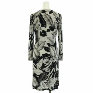 LEONARD ファッション FASHION ワンピース ひざ丈 Vネック 長袖 ラインストーン 総柄 36 S グレー 黒 ブラック