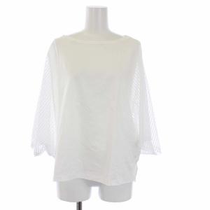 カットソー 半袖 ドルマンスリーブ ボーダー シアー 切替 2 M 白 ホワイト