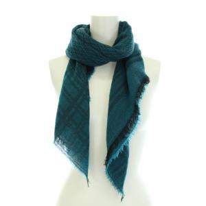 FENDI シモネッタ ストール マフラー フリンジ ズッカ柄 ウール 青緑 ブルーグリーン 黒 ブラック