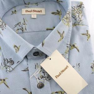 Paul Stuart シャツ 長袖 総柄 ボタンダウン L 水色 ライトブルー