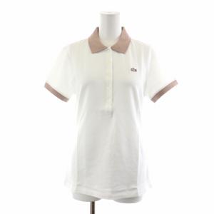 ストレッチ鹿の子バイカラー襟ポロシャツ 半袖 ハーフボタン ロゴ刺繍 38 L 白 ホワイト ベージュ