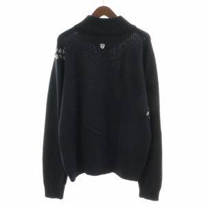 EMPORIO ARMANI EA7 ブルゾン ジャケット ニット ジップアップ ハイネック 刺繍 ウール 大きいサイズ XL 黒 ブラック