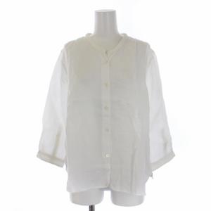ブラウス シャツ 七分袖 スキッパーネック リネン 2 M 白 ホワイト 578-153319