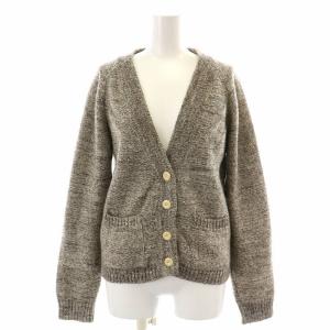 カーディガン ニット 長袖 Vネック ウール 麻 リネン混 2 M 茶 ブラウン ベージュ
