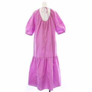 BEAUTY&YOUTH UNITED ARROWS バックリボン ボリューム マキシワンピース フレアワンピース シャツワンピース クルーネック ロング 半袖 ピンク 1626-144-4111