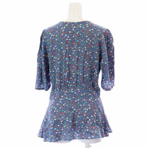 Shinzone ブラウス シャツ プルオーバー ペプラム カシュクール ジップアップ 半袖 薄手 花柄 34 S 青 ブルー マルチカラー