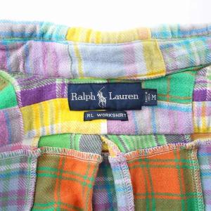 RALPH LAUREN RL WORKSHIRT ワークシャツ ボタンダウン パッチワーク 長袖 チェック M マルチカラー