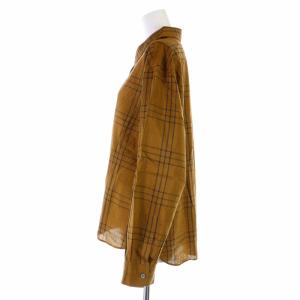 MARGARET HOWELL 19AW シャツ ラウンドカラー 長袖 チェック シルク混 比翼ボタン 3 L 茶 ブラウン