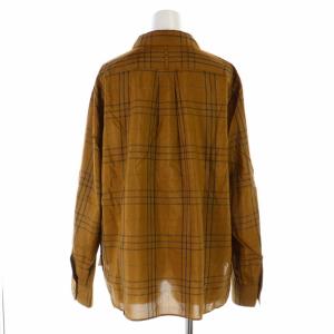 MARGARET HOWELL 19AW シャツ ラウンドカラー 長袖 チェック シルク混 比翼ボタン 3 L 茶 ブラウン