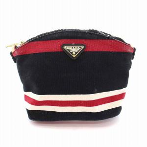 ポーチ キャンバス ボーダー 三角プレート 黒 ブラック 赤 白