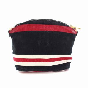 PRADA ポーチ キャンバス ボーダー 三角プレート 黒 ブラック 赤 白