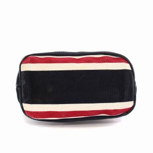 PRADA ポーチ キャンバス ボーダー 三角プレート 黒 ブラック 赤 白