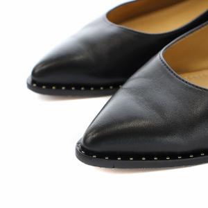 J&M DAVIDSON STUDOED FLAT パンプス フラット ポインテッドトゥ スタッズ レザー 38 23.5?24cm 黒 ブラック