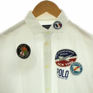 POLO RALPH LAUREN シャツ スタンダードカラー 長袖 ワッペン M 白 ホワイト 紺 ネイビー 赤 レッド