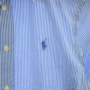 POLO RALPH LAUREN クラシックフィット CLASSIC FIT シャツ スタンダードカラー 長袖 ストライプ ポニー刺繍 6 S 水色 ライトブルー