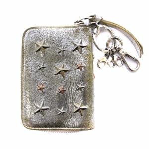 JIMMY CHOO キーケース カードケース スタースタッズ ラウンドファスナー レザー シルバー