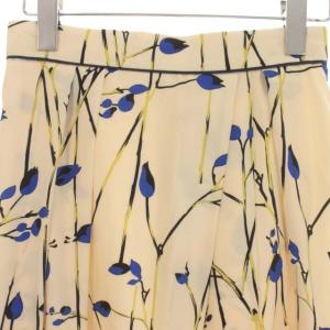 ANAYI 20SS スカート フレア プリーツ ひざ丈 花柄 チューリップ サテン 34 XS アイボリー 青 ブルー