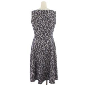 ANAYI 19SS ワンピース フレア ひざ丈 ノースリーブ ジャガード 総柄 36 S 紺 ネイビー