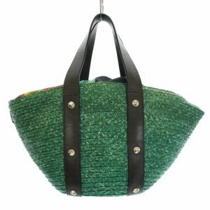 かごバッグ ハンドバッグ ストロー 内布花柄 タッセル 緑 グリーン 黒 ブラック