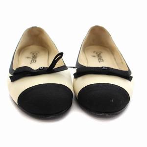 CHANEL バレエシューズ フラット パンプス ココマーク リボン 37 ホワイト 09P1 A G26365