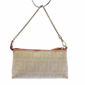 FENDI ハンドバッグ アクセサリーポーチ ズッカ柄 チェーン ベージュ