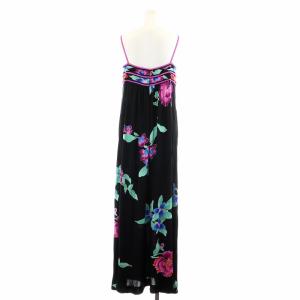 LEONARD PARIS キャミワンピース マキシ フレア ギャザー 花柄 総柄 絹 38 黒 マルチカラー