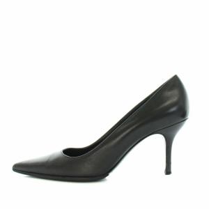 DOLCE&GABBANA パンプス ポインテッドトゥ ハイヒール レザー インソールレオパード柄 37 23.5cm 黒 ブラック