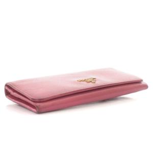 PRADA 長財布 フラップ 二つ折り ロゴ レザー ウォレット サイフ ピンク D