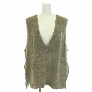 22SS ツイードベスト Vネック プルオーバー フリンジ 麻 リネン ベージュ
