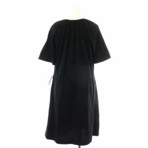 MONCLER ワンピース ひざ丈 フレア 半袖 クルーネック ロゴ刺繍 XS 黒