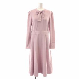 ボウタイニットワンピース ロング ミモレ フレア リボン 長袖 38 M ピンク CWNO191081