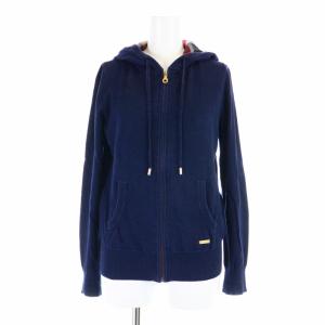 20SS パーカー ジップアップ 綿ニット 長袖 裏地チェック 38 M 紺 ネイビー