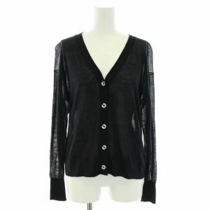 21SS ニットカーディガン Vネック 長袖 薄手 コットン シアー 38 M 黒 ブラック