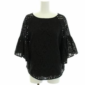 20AW ブラウス シャツ カットワーク レース 五分袖 ボリュームスリーブ 36 S 黒 ブラック