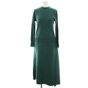 19AW セットアップ 上下 リブニット カットソー 長袖 モックネック ウール フレアスカート 変形 ミモレ ロング 36
