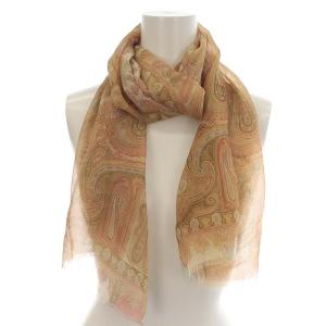 ETRO スカーフ ペイズリー柄 シルク100% シアー ベージュ オレンジ