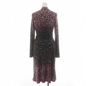 ISSA LONDON ワンピース カシュクール 総柄 ひざ丈 絹 シルク 長袖 US2 M 黒 ブラック ピンク 白 ホワイト