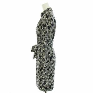 DIANE von FURSTENBERG ゴルダ GOLDA ワンピース ひざ丈 長袖 花柄 リボンベルト タグ付き 絹 シルク 2 M 黒 ブラック 白 ホワイト