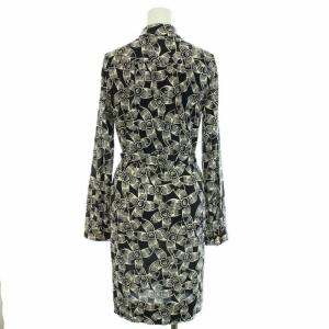 DIANE von FURSTENBERG ゴルダ GOLDA ワンピース ひざ丈 長袖 花柄 リボンベルト タグ付き 絹 シルク 2 M 黒 ブラック 白 ホワイト