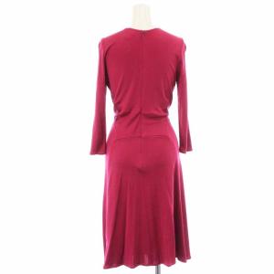 ISSA LONDON ギャザーフロントドレス タイトワンピース ロング 長袖 絹 シルク UK6 S ボルドー 14-04-00449