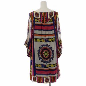 DIANE von FURSTENBERG ワンピース ミニ丈 五分袖 Vネック 総柄 シルク 4 XL マルチカラー