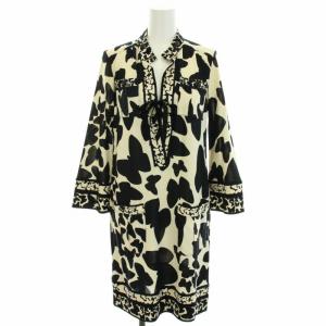 シビル SYBIL ワンピース ひざ丈 長袖 蝶柄 リボン 絹 シルク 4 M アイボリー 黒 ブラック