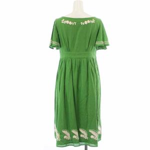 TOCCA シャツワンピース フレアワンピース 半袖 ひざ丈 刺繍 4 L 緑 グリーン