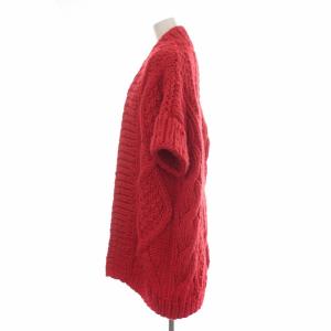 I Love Mr Mittens heartworking knitwear カーディガン ケーブルニット 半袖 ロング ウール F 赤 レッド