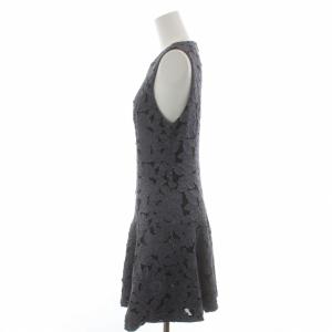 alice + olivia ワンピース 花モチーフ メッシュ クルーネック ひざ丈 ノースリーブ 4 M 紺 ネイビー 黒 ブラック