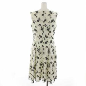 TOCCA 20AW SIMONE ドレス ワンピース 総レース 花刺繍 ボートネック ひざ丈 ノースリーブ 2 M アイボリー 紺 ネイビー