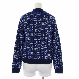 KENZO logo pattern crew-neck pullover ニット セーター 長袖 クルーネック ロゴ 総柄 XS 紺
